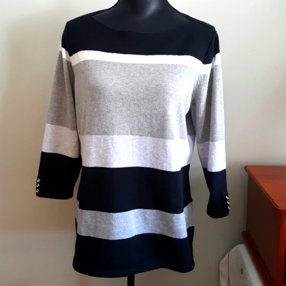 3/$30💥 Cotton Knit Tunic Striped Sweater (L) Karen Scott - Picture 8 of 8
